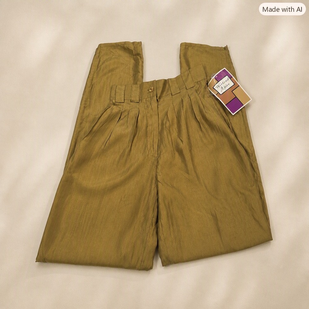 Skil Focus Vintage High‑Waisted Pleated Pants – Size 8 – Light Brown